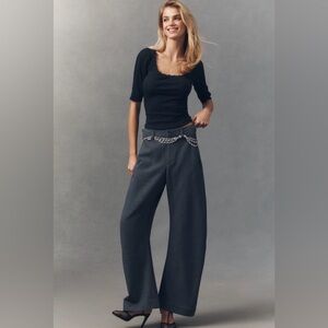 Maeve Lace-Trimmed Three-Quarter Sleeve Top, Black, SMALL NWT